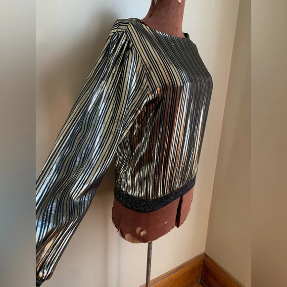 Vintage gold and silver blouse, 1980’s 1970’s John’s girl top, disco shirt - Picture 5 of 9